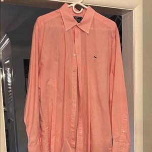Vineyard Vines Men's Coral Pink Mini-Check Button-Down Shirt